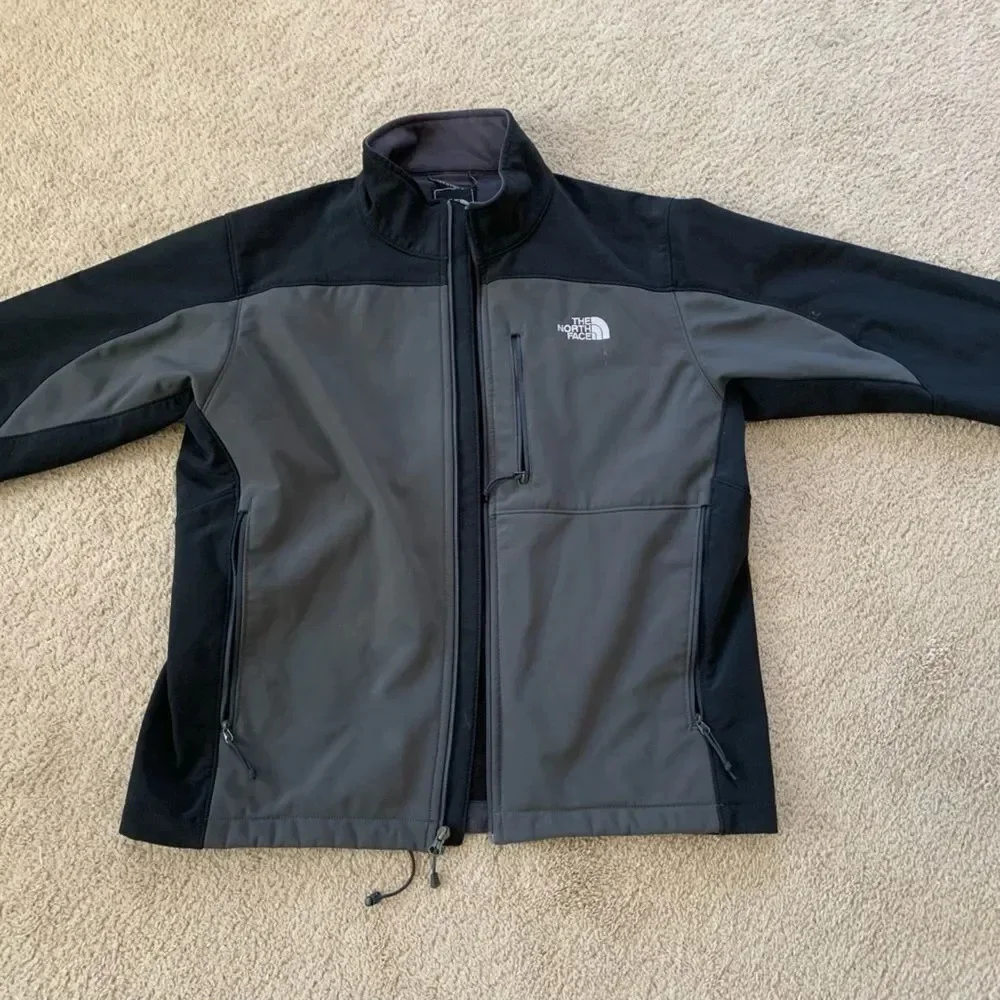 VTG North Face Jacket Mens Full Zip Fleece Jacket Shell Jacket Black Gray M L